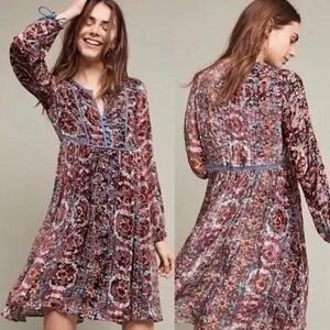 Floreat Abia Floral Burnout Velvet Dress Anthropologie Small‎ boho peasant